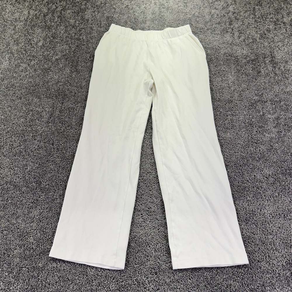 Lands' End Sweatpants Womens M 10-12 White Sport Knit Straight Leg Lounge Casual